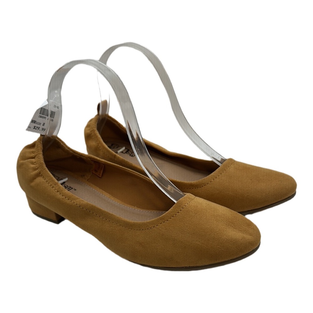 NEW‎ Brash Faux Suede Mustard Yellow Flats with Elastic Fit Sz 8